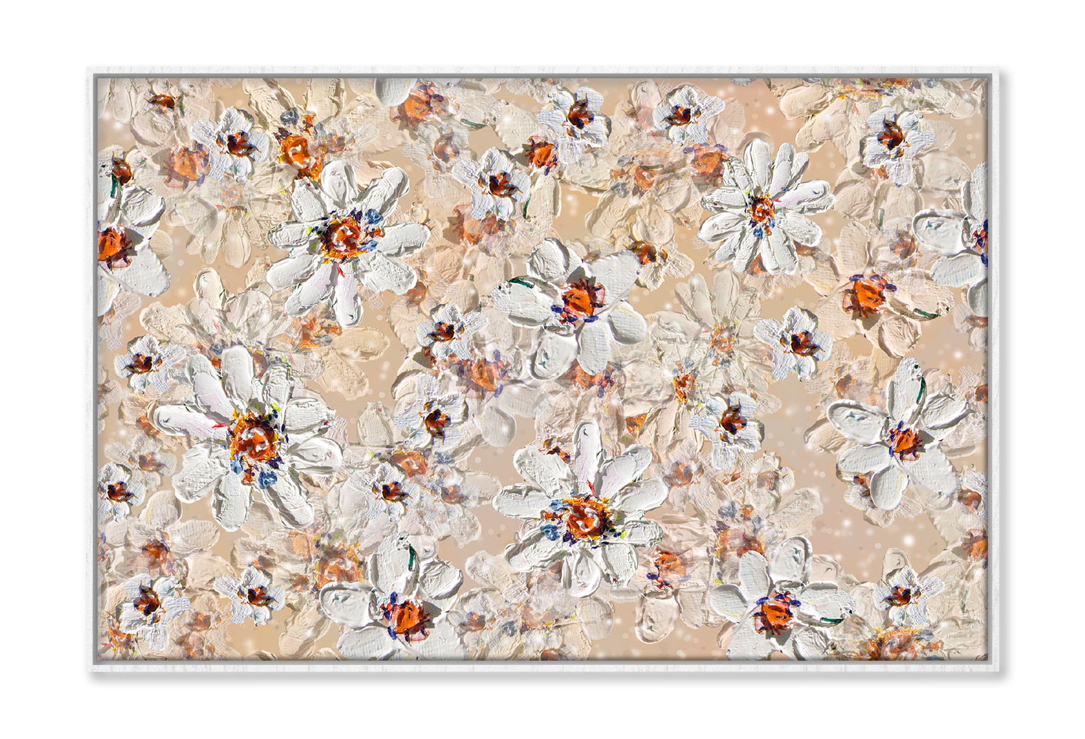 White Flowers Seamless Pattern Oil Painting Wall Art Limited Edition High Quality Print Canvas Box Framed White