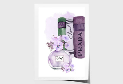 Purple Perfume with Book Set Wall Art Limited Edition High Quality Print Unframed Roll Canvas None