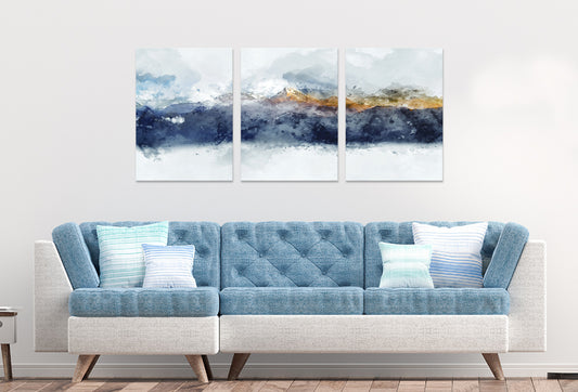 3pcs Mountain Watercolour Painting Wall Art Set Canvas Framed 40x60cm - High Quality Print 100% Australian Made Wall Canvas Ready to Hang