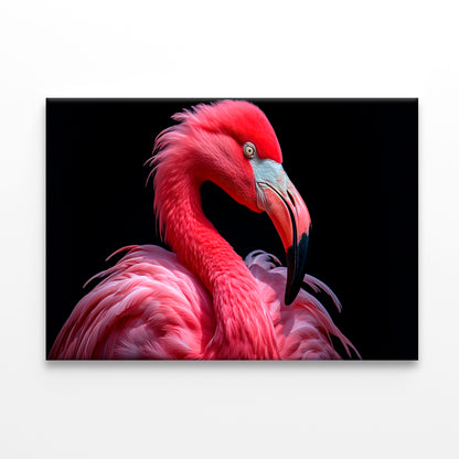 Flamingo Portrait on Black Wall Art Decor 100% Australian Made