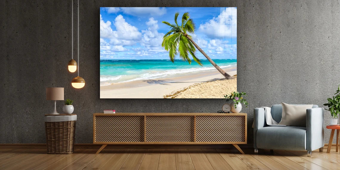 Palm Tropical Beach UV Direct Aluminum Print Australian Made Quality