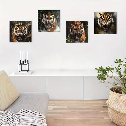 4pcs Tiger Art Paintin Elegant Wall Art Canvas Framed