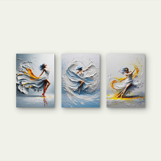 3pcs Impasto Palette Knife Textured Woman Dancer Wall Art Set Canvas Framed 50x70cm - High Quality Print 100% Australian Made Wall Canvas Ready to Hang