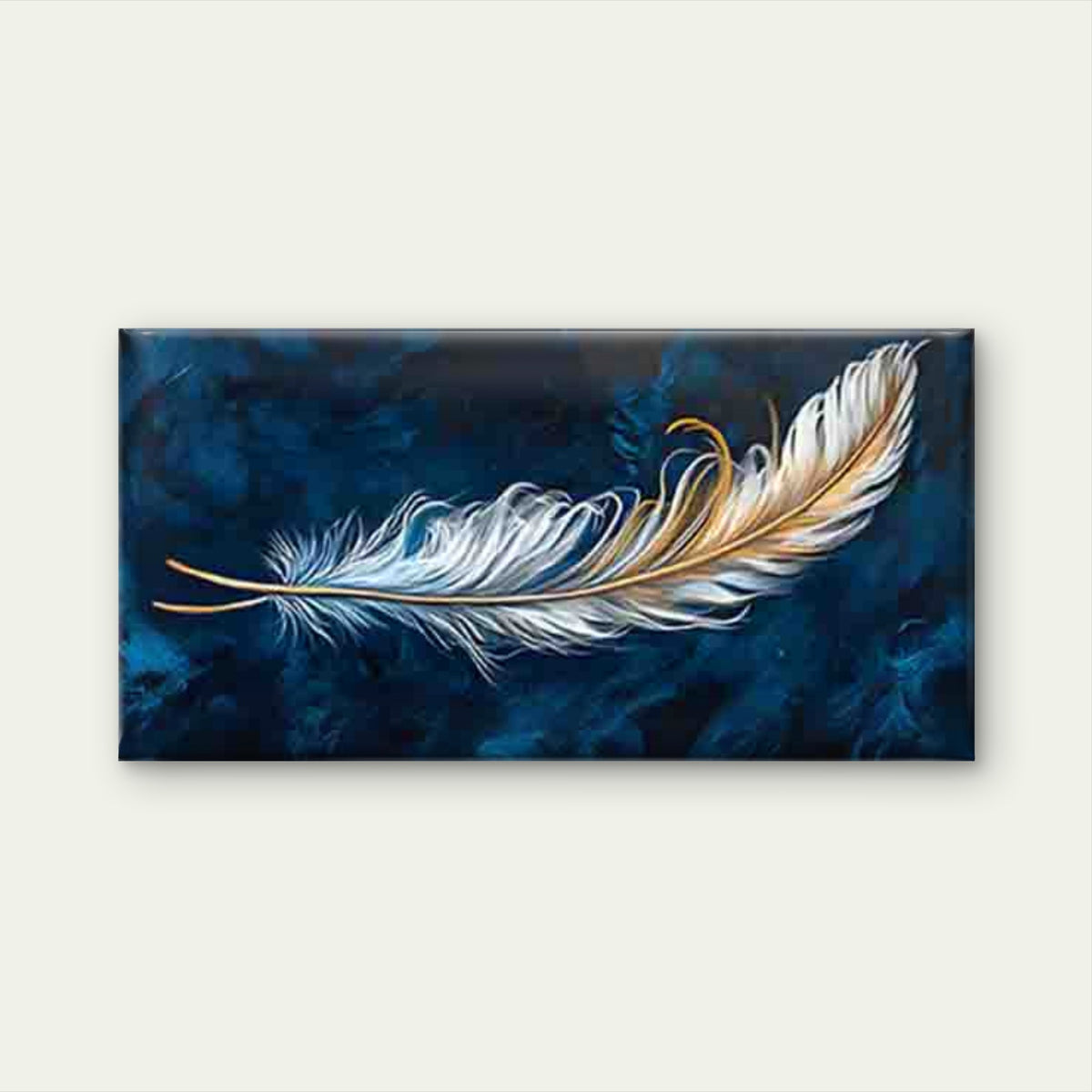 Blue-Golden Gradient Feather Wall Art Canvas Office Home Room Framed 120x60cm