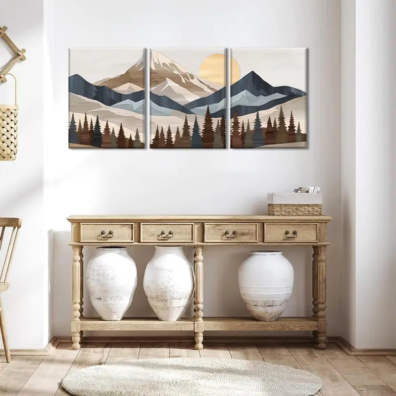 3pcs Abstract Mountains Prints Landscape Metal Print Ready to Hang Art