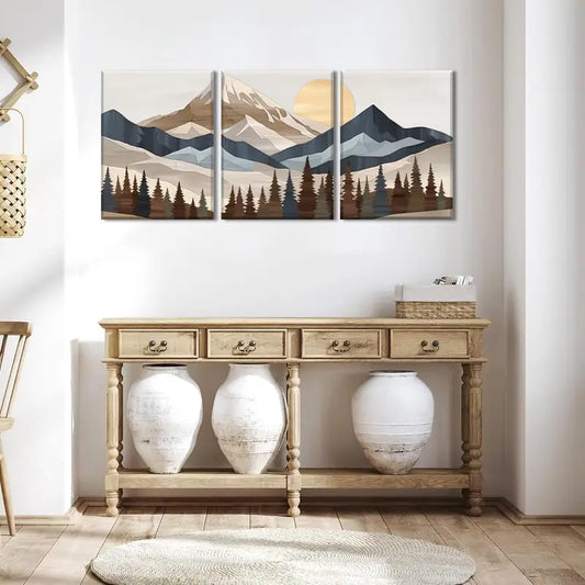 3pcs Abstract Mountains Prints Landscape Metal Print Ready to Hang Art