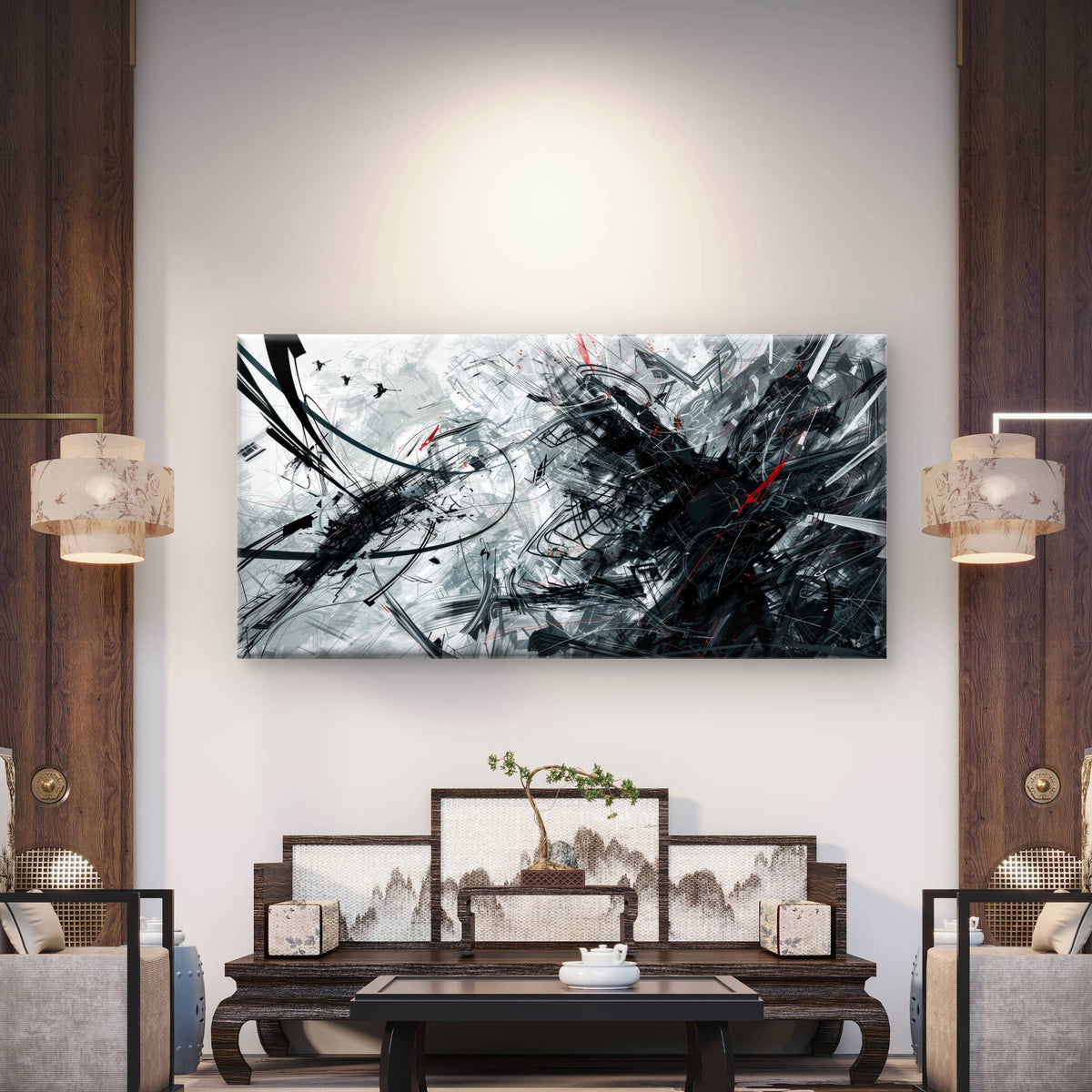 Sharp Ink Strokes Pierce Wall Art Canvas Office Home Room Framed 120x60cm
