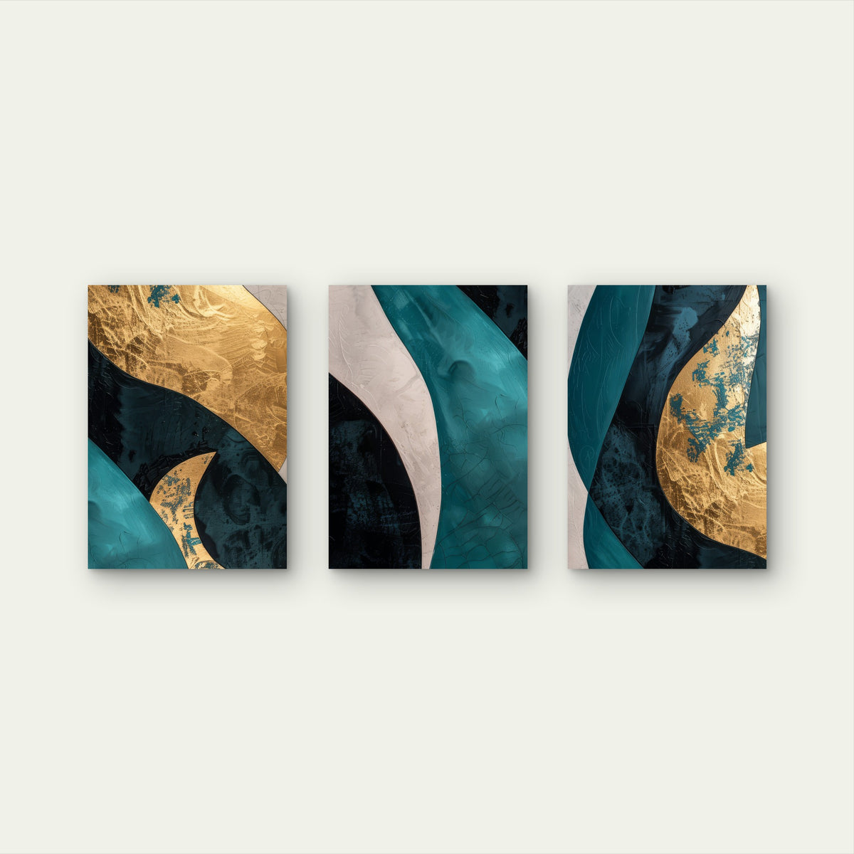 3pcs Teal Gold Abstract Marble Wave Fluid Wall Art Set Canvas Framed 40x60cm - High Quality Print 100% Australian Made Wall Canvas Ready to Hang