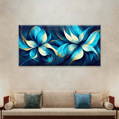 Luxury Teal Gold Floral Petals Wall Art Canvas Office Home Room Framed 120x60cm