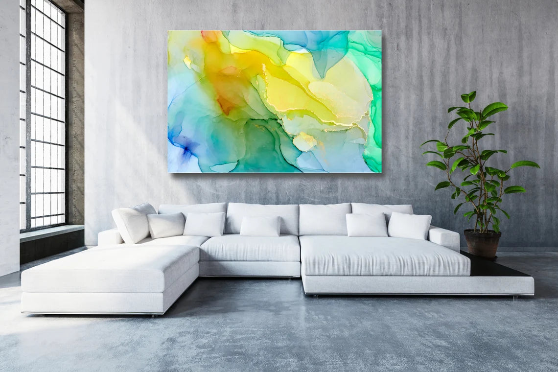 Yellow Abstract Wall Art UV Direct Aluminum Print Australian Made Quality