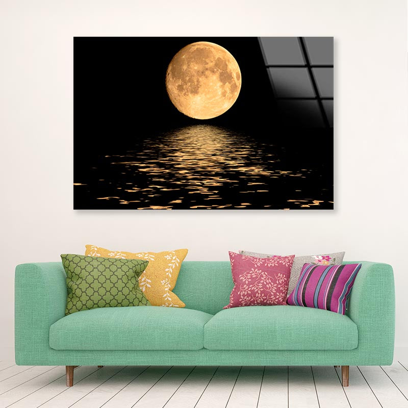 Full Moon Over Cold Night Water Acrylic Glass Print Tempered Glass Wall Art 100% Made in Australia Ready to Hang