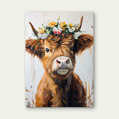 Cow with Flower Crown 60x90cm Metal Print Ready to Hang