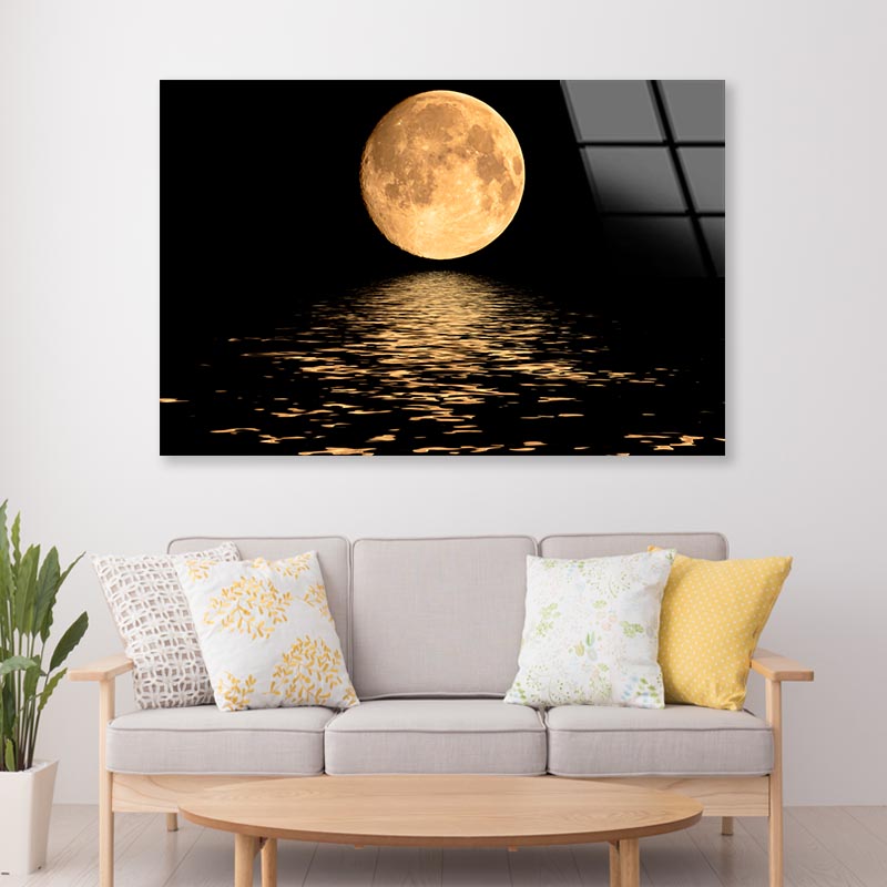 Full Moon Over Cold Night Water Acrylic Glass Print Tempered Glass Wall Art 100% Made in Australia Ready to Hang