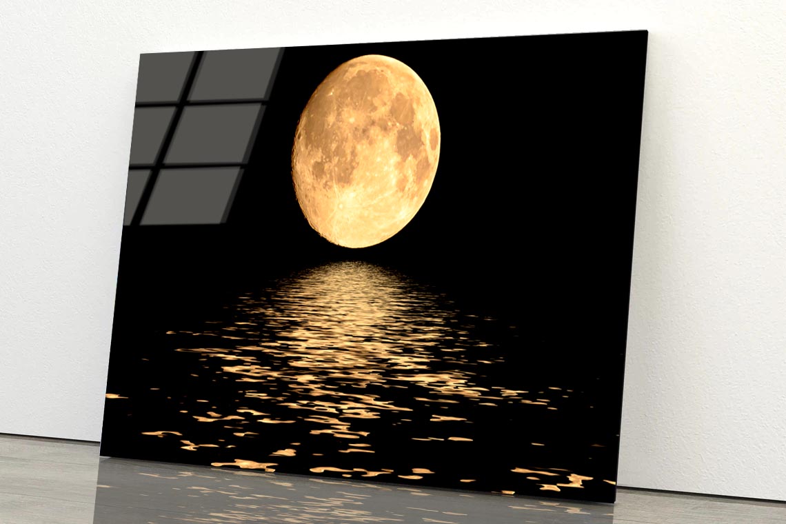 Full Moon Over Cold Night Water Acrylic Glass Print Tempered Glass Wall Art 100% Made in Australia Ready to Hang