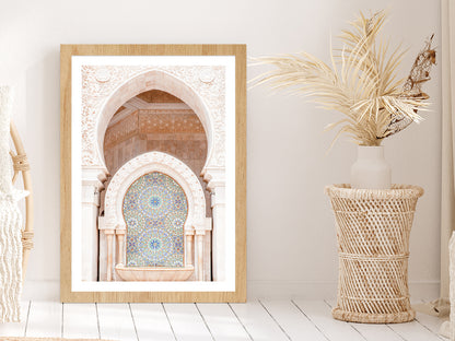 Mosque of Hassan Morocco Photograph Glass Framed Wall Art, Ready to Hang Quality Print With White Border Oak