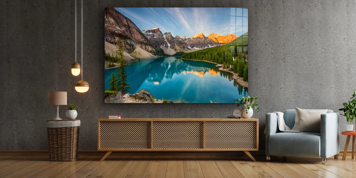 Mountain Lake Blue Sky UV Direct Aluminum Print Australian Made Quality