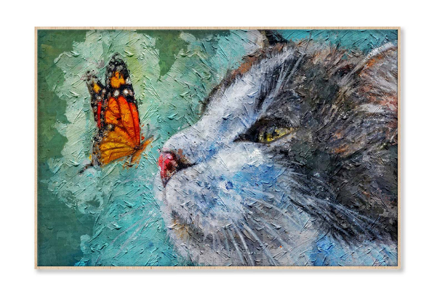 Cat and Butterfly on Nose. Cute Kitten Sleeping With Insect Wall Art Limited Edition High Quality Print