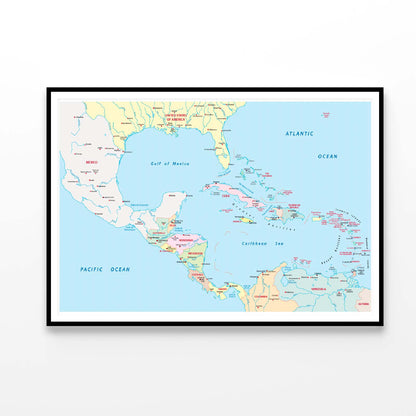 America Central, Antilles Map Home Decor Premium Quality Poster Print Choose Your Sizes