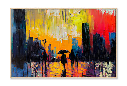 People Walking in the Road City Abstract Oil Painting Wall Art Limited Edition High Quality Print Canvas Box Framed Natural