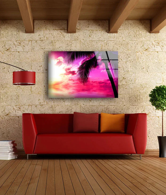 Palm Trees & Sunset Sky UV Direct Aluminum Print Australian Made Quality