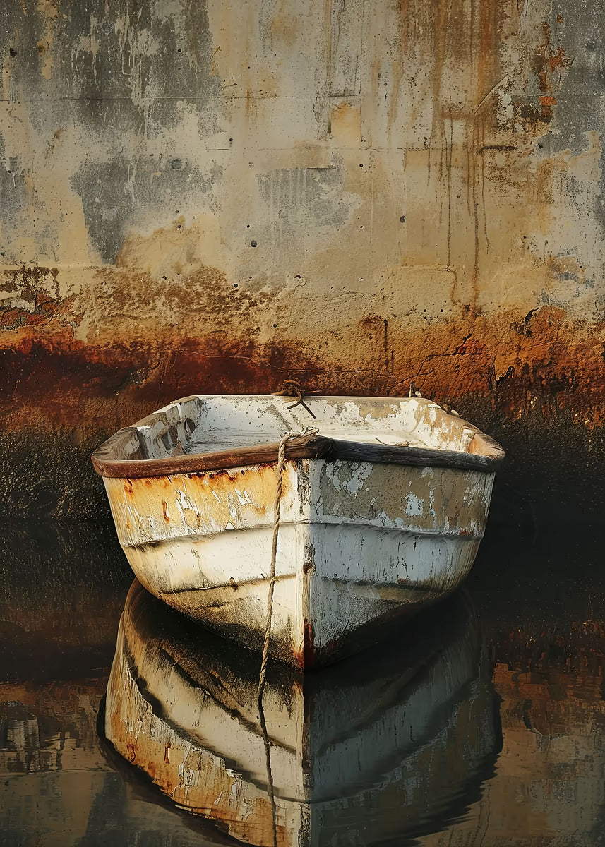 Rustic White Rowboat Reflection 60x90cm Metal Print Ready to Hang