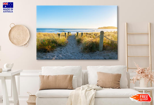 Bollards And Grassy Dunes Leading to Beach Wall Art Decor 100% Australian Made