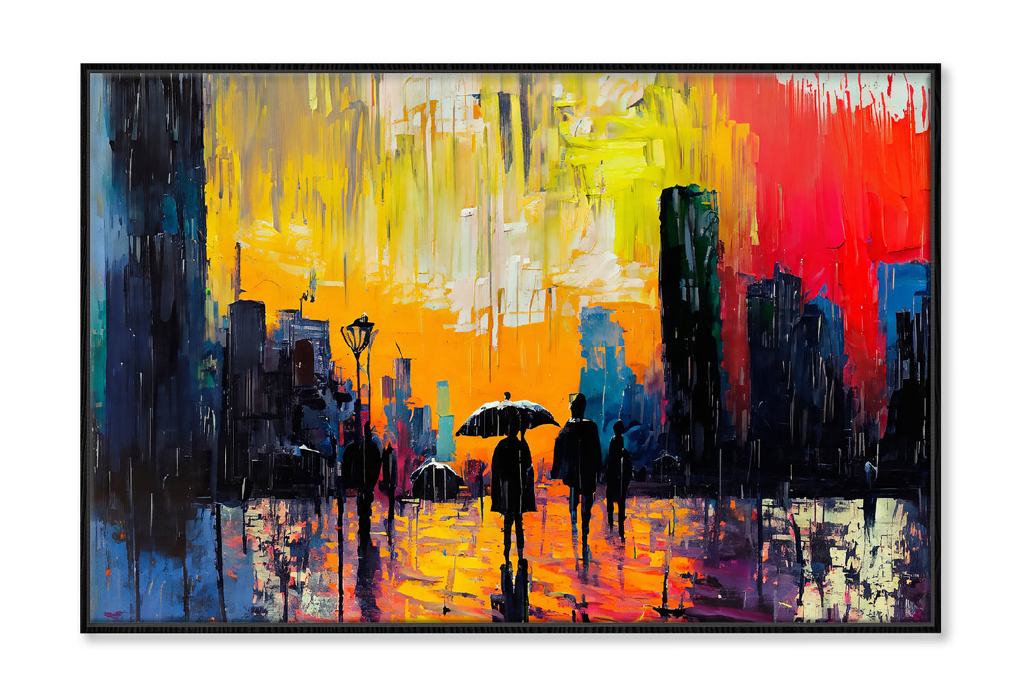 People Walking in the Road City Abstract Oil Painting Wall Art Limited Edition High Quality Print Canvas Box Framed Black