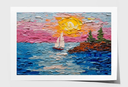 Boats on Sea & Colorful Sky Oil Painting Wall Art Limited Edition High Quality Print Unframed Roll Canvas None