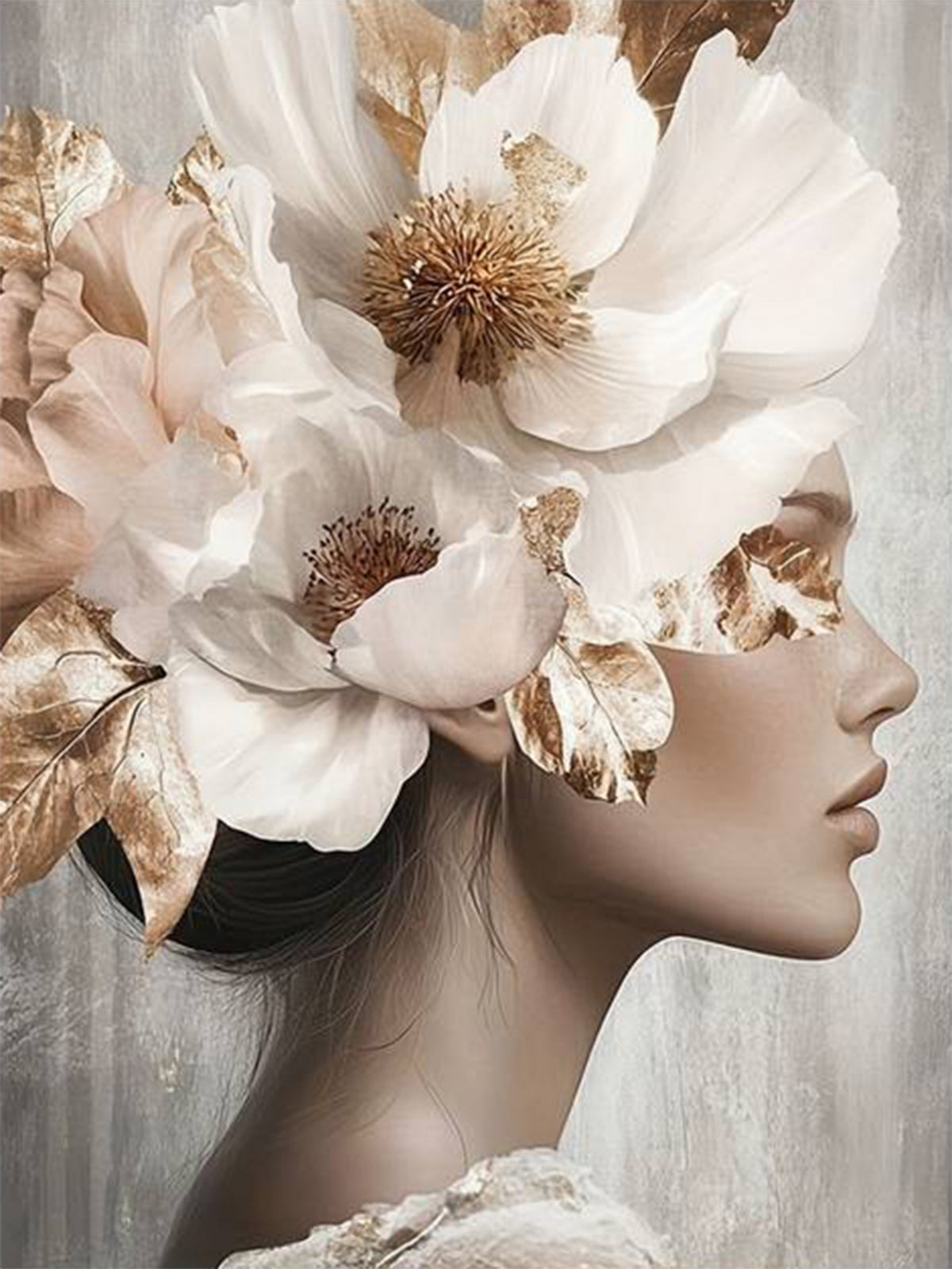 Golden Floral Abstract Flower Woman Fashion Home Decor Premium Quality Poster Print Choose Your Sizes
