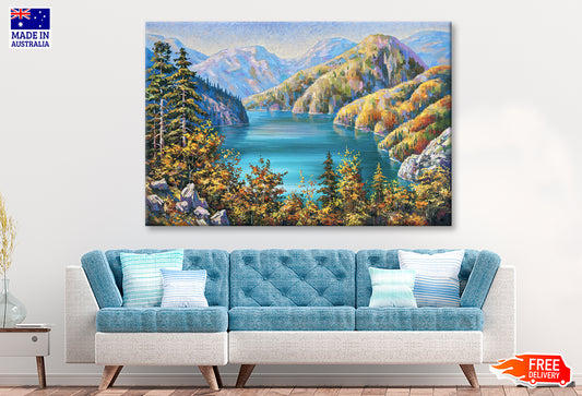 Picturesque Lake Ritsa in Late Autumn Oil Painting Wall Art Limited Edition High Quality Print