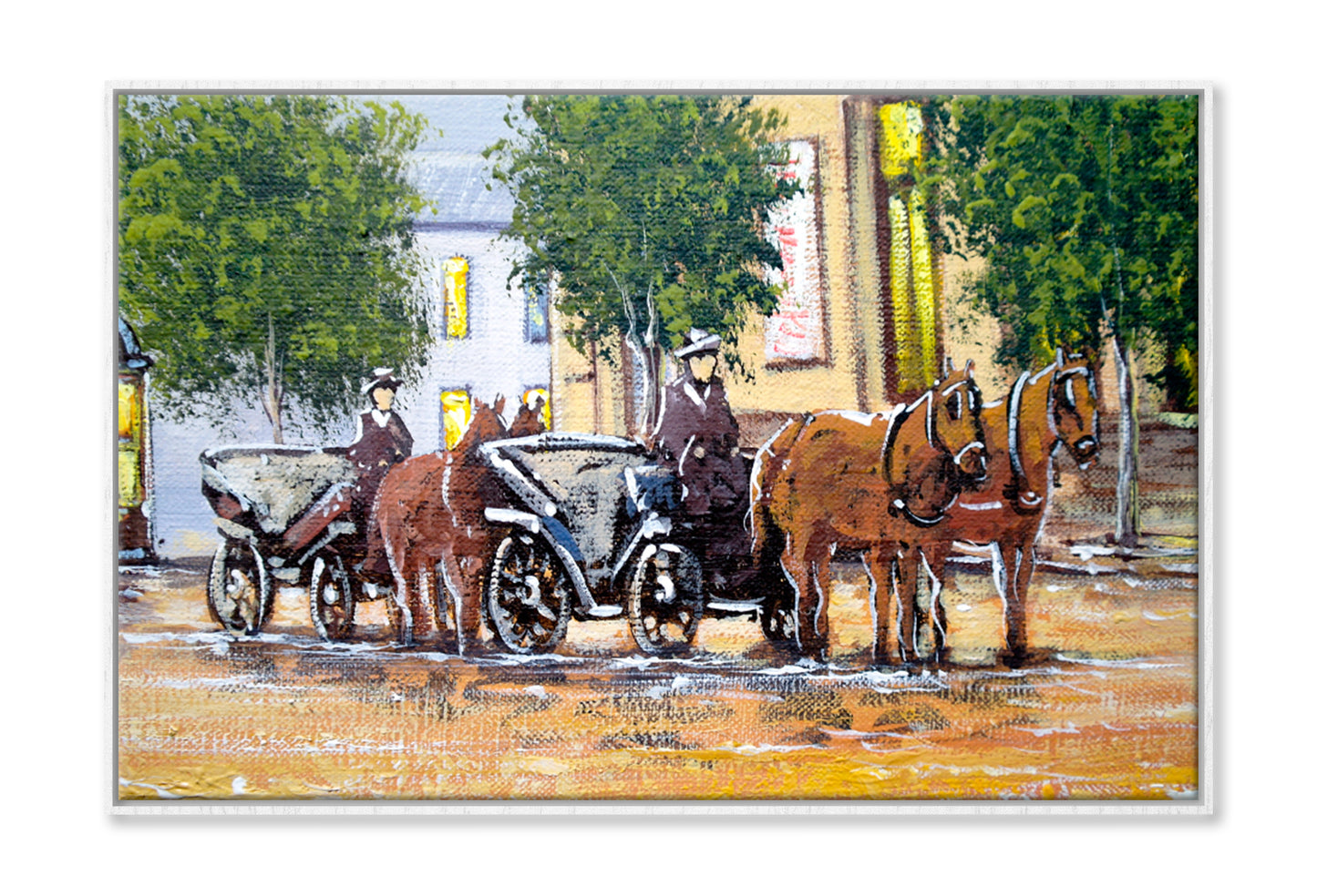 Old City, Horses Oil Painting Wall Art Limited Edition High Quality Print Canvas Box Framed White