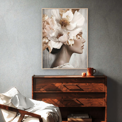 Golden Floral Abstract Flower Woman Fashion Home Decor Premium Quality Poster Print Choose Your Sizes