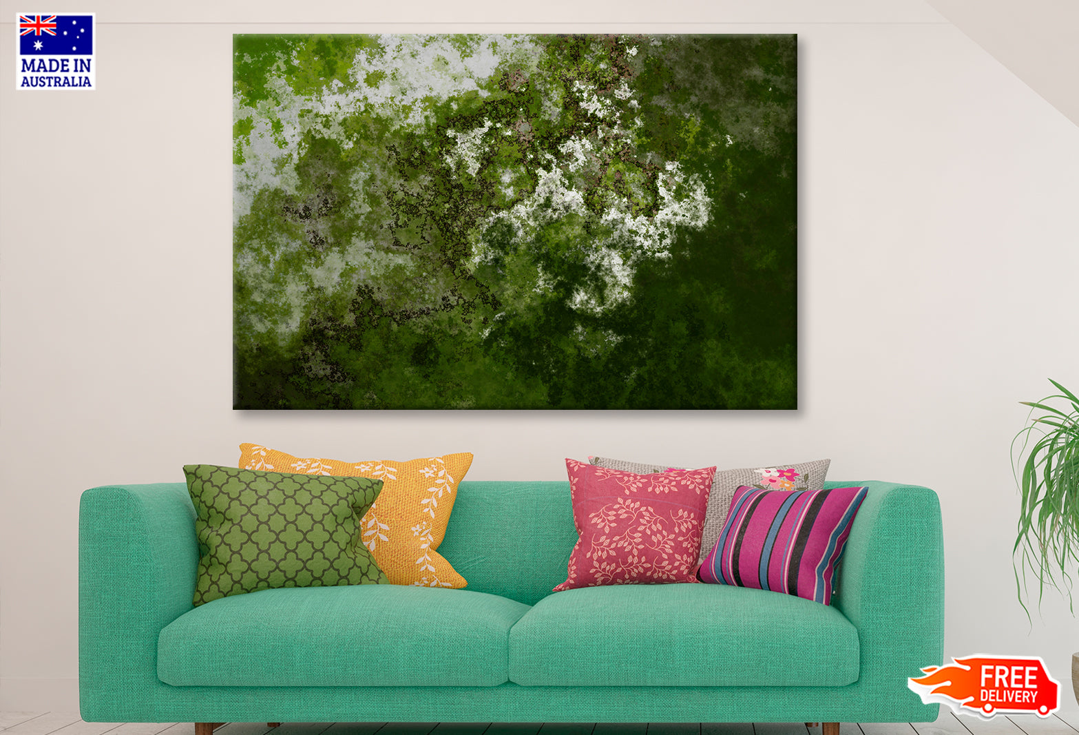 Green Grey Splash Abstract Painting Wall Art Limited Edition High Quality Print