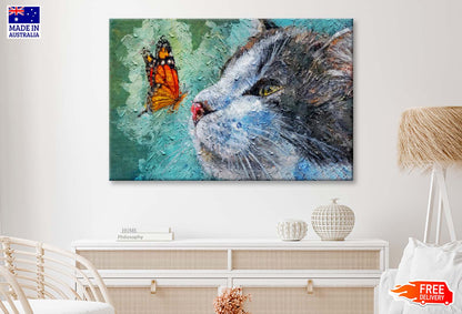 Cat and Butterfly on Nose. Cute Kitten Sleeping With Insect Wall Art Limited Edition High Quality Print