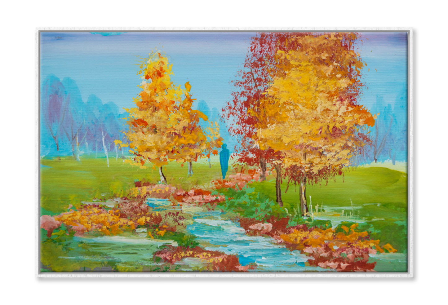 Autumn Park, Yellow Foliage Oil Painting Wall Art Limited Edition High Quality Print Canvas Box Framed White