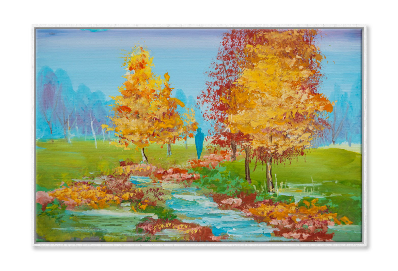 Autumn Park, Yellow Foliage Oil Painting Wall Art Limited Edition High Quality Print Canvas Box Framed White