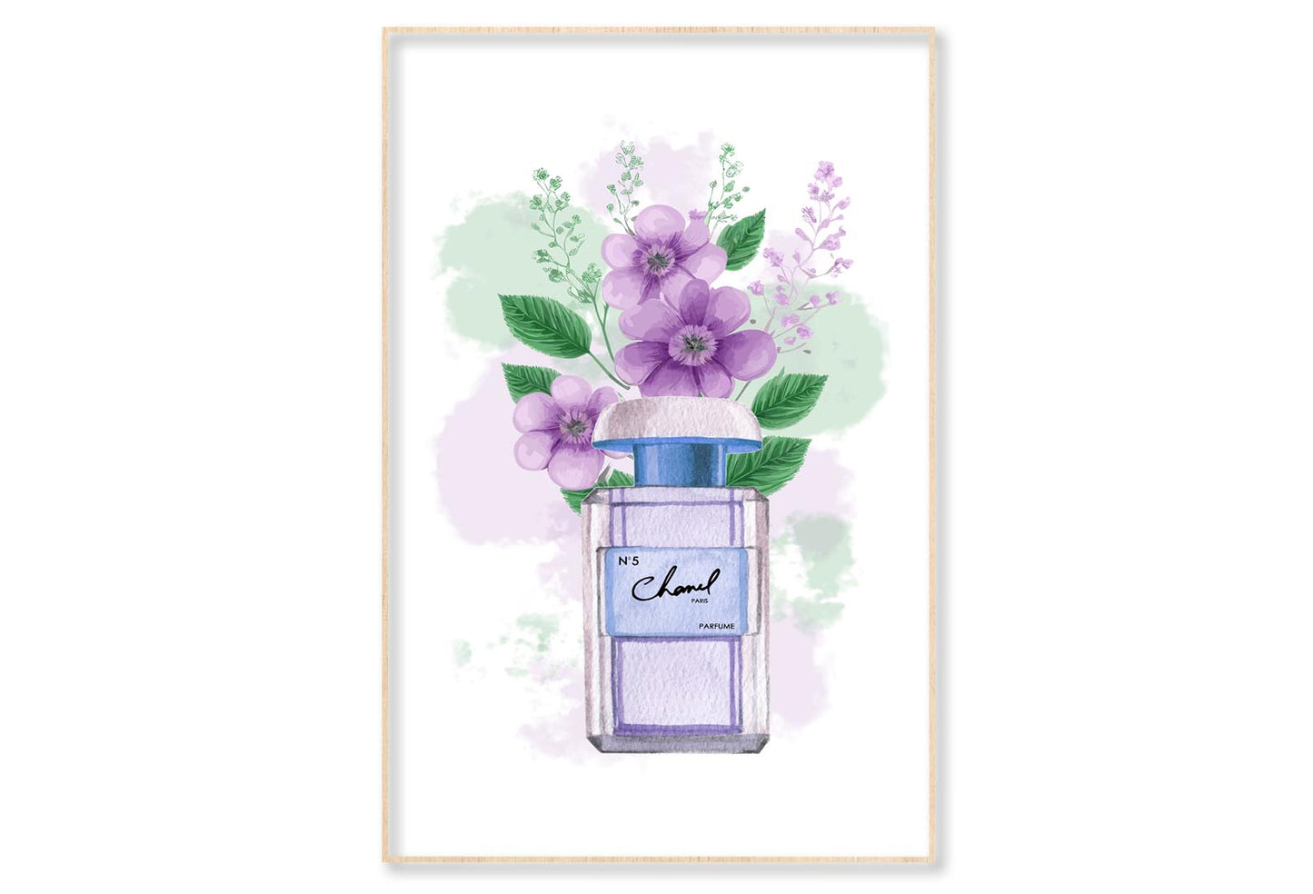 Purple Perfume with Green Leaves Wall Art Limited Edition High Quality Print Canvas Box Framed Natural