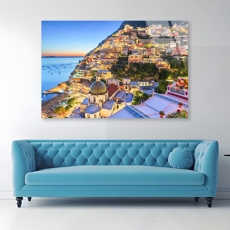 Light Up Amalfi Coast with Sky Acrylic Glass Print Tempered Glass Wall Art 100% Made in Australia Ready to Hang