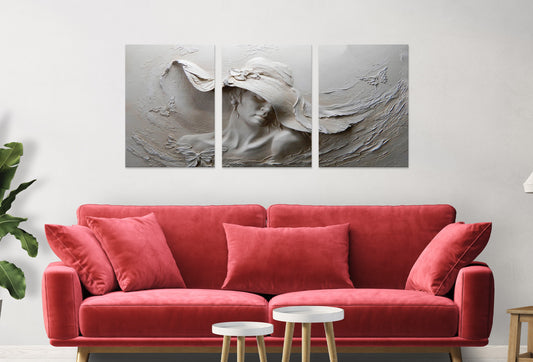 3pcs White Lady with A Hat Modern Fashion Wall Art Set Canvas Framed 40x60cm - High Quality Print 100% Australian Made Wall Canvas Ready to Hang