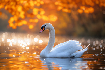 Swans on Autumn Pond View Home Decor Premium Quality Poster Print Choose Your Sizes