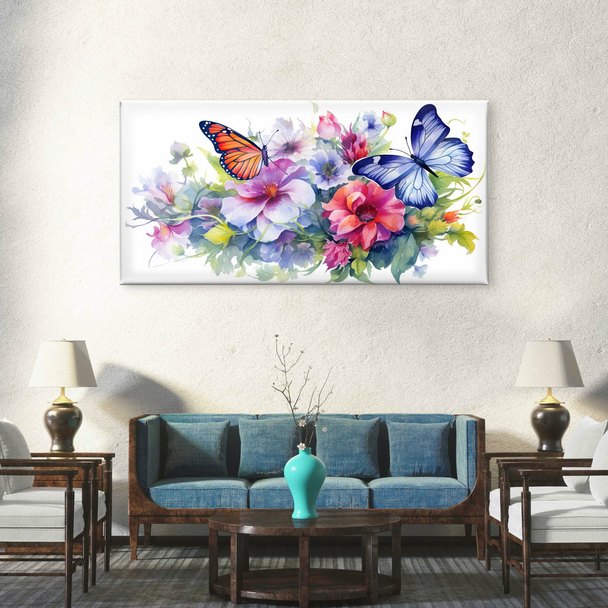 Monarch Butterfly Garden Wall Art Canvas Office Home Room Framed 120x60cm