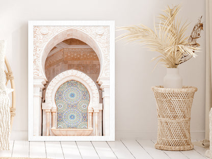 Mosque of Hassan Morocco Photograph Glass Framed Wall Art, Ready to Hang Quality Print Without White Border White