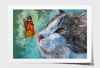 Cat and Butterfly on Nose. Cute Kitten Sleeping With Insect Wall Art Limited Edition High Quality Print