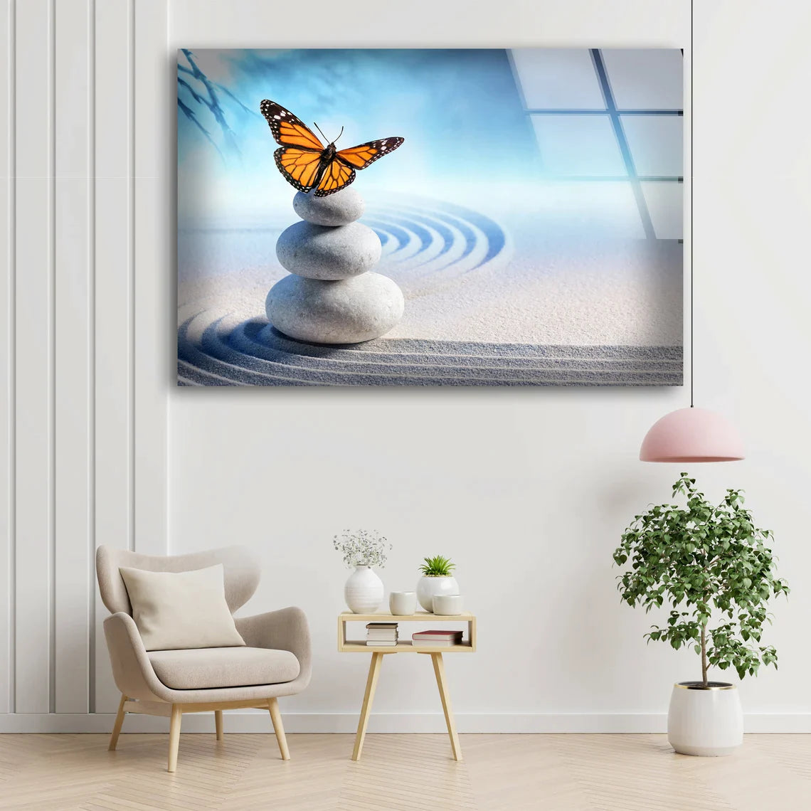 Zen Stones & Butterfly UV Direct Aluminum Print Australian Made Quality