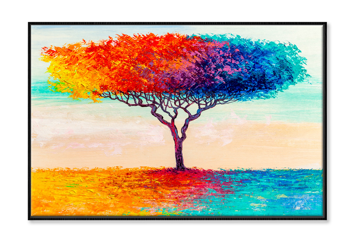 Blue, Red, Yellow Abstract Colorful Tree Oil Painting Limited Edition High Quality Print Canvas Box Framed Black