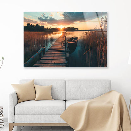 Boat On Lake & Forest View  Acrylic Glass Print Tempered Glass Wall Art 100% Made in Australia Ready to Hang