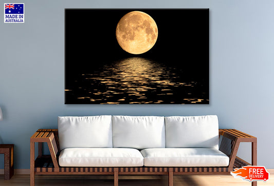 Full Moon Over Cold Night Water  Wall Art Decor 100% Australian Made