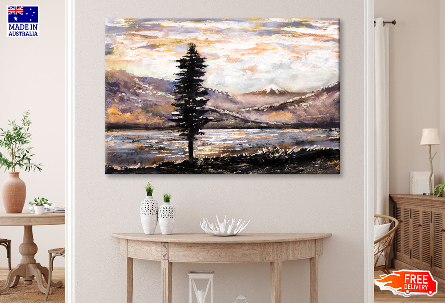 Mountain, Lake, Fog, Tree Oil Painting Wall Art Limited Edition High Quality Print