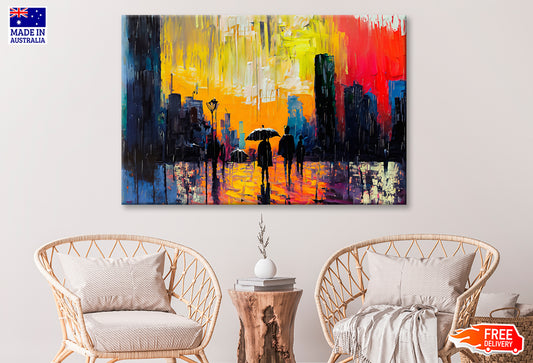 People Walking in the Road City Abstract Oil Painting Wall Art Limited Edition High Quality Print