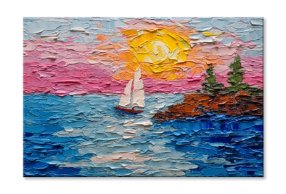 Boats on Sea & Colorful Sky Oil Painting Wall Art Limited Edition High Quality Print Stretched Canvas None